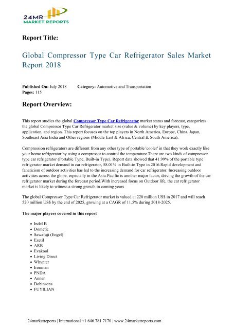 Global Compressor Type Car Refrigerator Sales Market Report 2018
