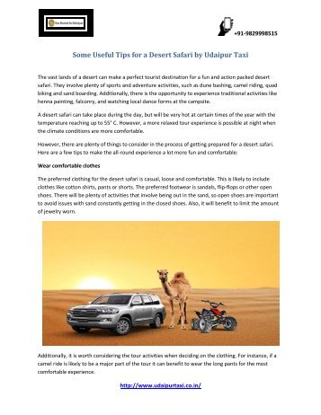 Some Useful Tips for a Desert Safari by Udaipur Taxi