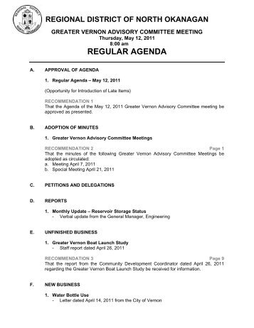 REGULAR AGENDA - Regional District of North Okanagan