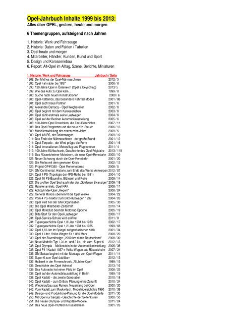 Opel Jahrbuch Inhalte 1999 Bis 13 F Kubik