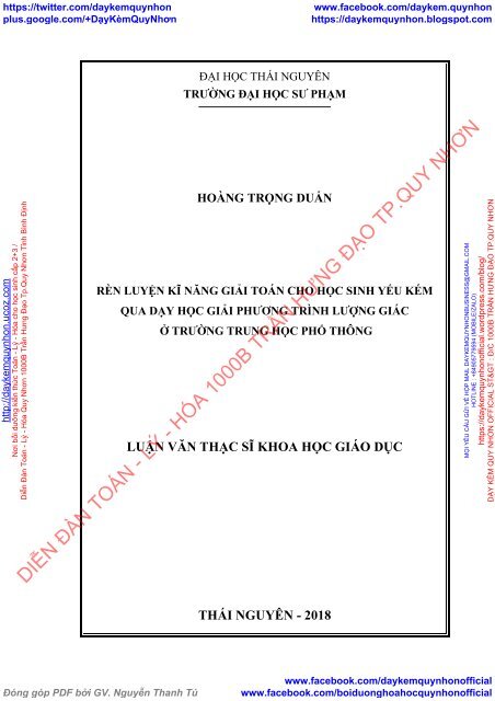 Rèn luyện kĩ năng giải toán cho học sinh yếu kém qua dạy học giải phương trình lượng giác ở trường trung học phổ thông (2018)