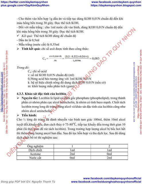 Thực hành hóa sinh thực phẩm về carbohydrate, protein, lipid, vitamin