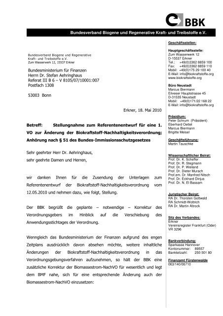 Brief BMF Stellungnahme Nach-VO - Bundesverband Biogene und ...