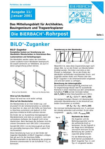 BiLOÃƒÂ‚Ã‚Â®-Zuganker - BiERBACH GmbH & Co. KG Befestigungstechnik