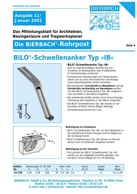 BiLOÃƒÂ‚Ã‚Â®-Zuganker - BiERBACH GmbH & Co. KG Befestigungstechnik