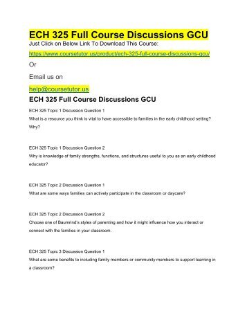 ECH 325 Full Course Discussions GCU