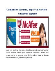 Computer Security Tips Via McAfee Customer Support