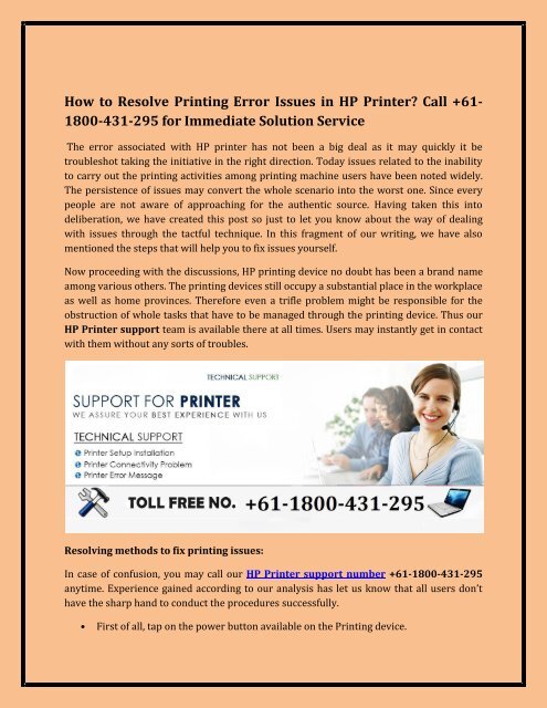 How to Resolve Printing Error Issues in HP Printer? Call +61-1800-431-295 for Immediate Solution Service