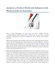 Achieve a Perfect Work-Life Balance with Medical Jobs in Australia