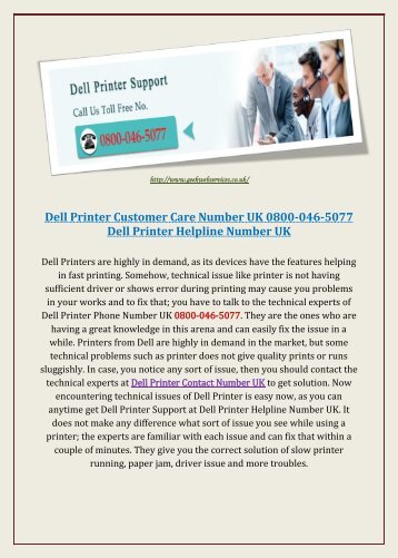 Dell Printer Customer Care Number UK 0800-046-5077