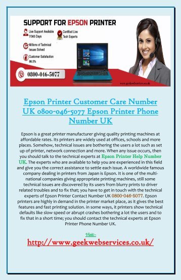 Epson Printer Customer Care Number UK 0800-046-5077