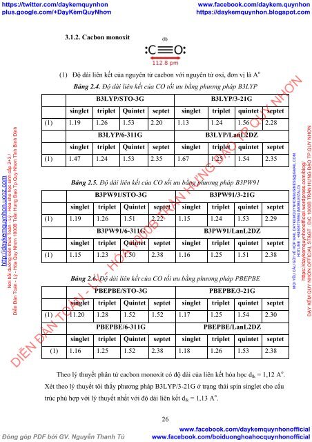 Nghiên cứu cấu trúc và liên kết hóa học của một số hợp chất vô cơ bằng phương pháp hóa học tính toán (2018)