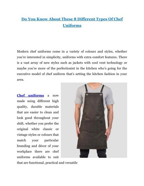 Do You Know About These 8 Different Types Of Chef Uniforms