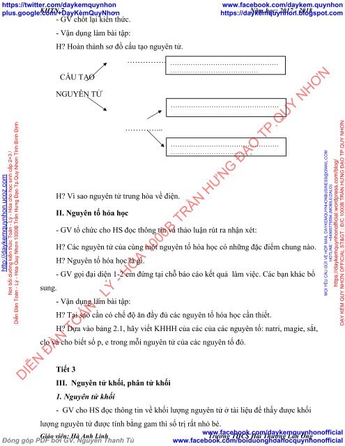 GIÁO ÁN KHTN LỚP 7 TRƯỜNG HỌC MỚI VNEN PHÂN MÔN HÓA HỌC - GV HÀ ANH LINH - TRƯỜNG THCS HẢI THƯỢNG LÃN ÔNG