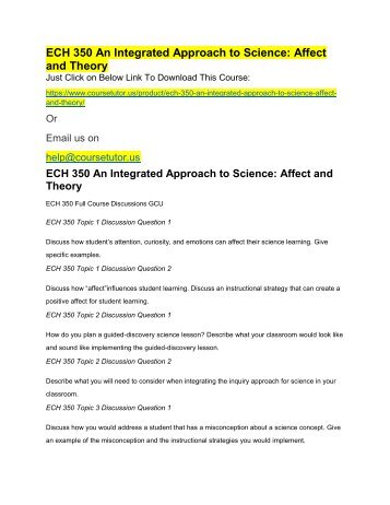 ECH 350 An Integrated Approach to Science Affect and Theory