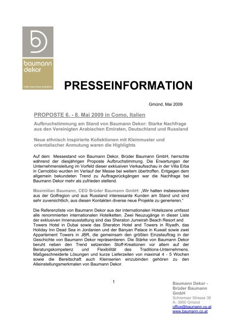 PRESSEINFORMATION - Baumann Dekor