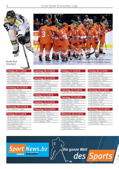 Eishockey Spielkalender 2018/19