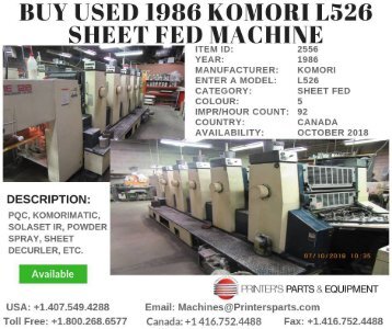 Buy Used 1986 Komori L526 Sheet Fed Machine