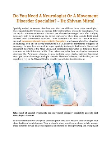 Do You Need A Neurologist Or A Movement Disorder Specialist