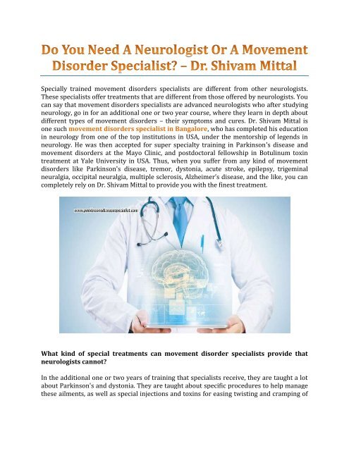 Do You Need A Neurologist Or A Movement Disorder Specialist