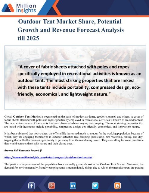 Outdoor Tent Market Share, Potential Growth and Revenue Forecast Analysis till 2025