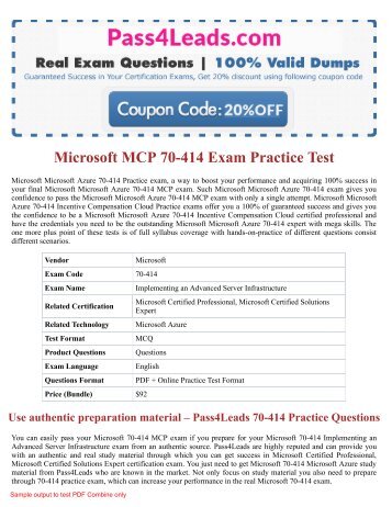   Microsoft 70-414  Exam Dumps - 70-414 PDF Questions 