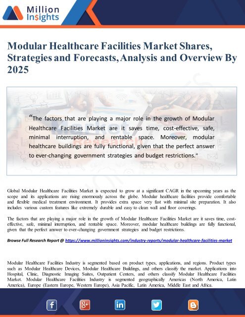 Modular Healthcare Facilities Market Shares, Strategies and Forecasts, Analysis and Overview By 2025