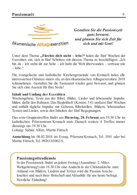 Gemeindebrief evangelische Gemeinde Kronach Februar - April 2018