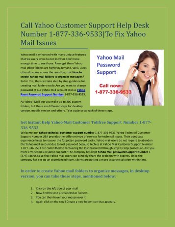 Call  1877-503-0107 Yahoo Customer Support Help Desk Number  for Yahoo Mail Issues