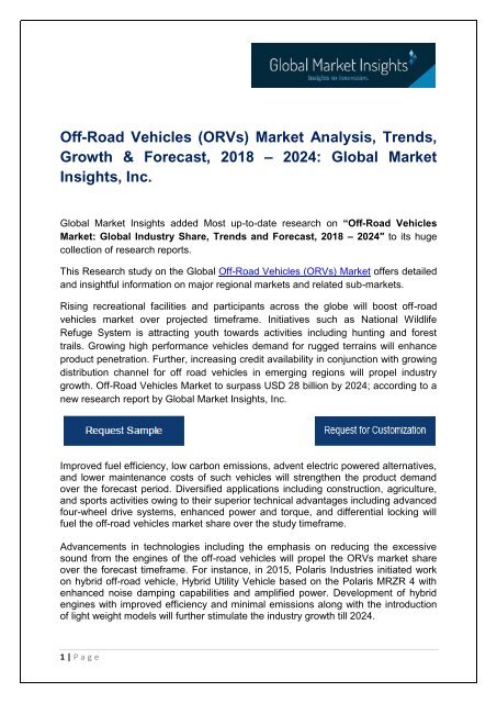 Off-Road Vehicles (ORVs) Market in North America will exhibit around 5