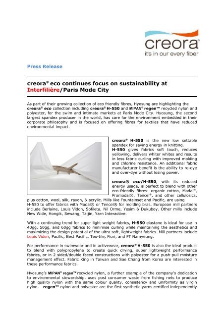 creora® eco continues focus on sustainability at Interfilière/Paris ...