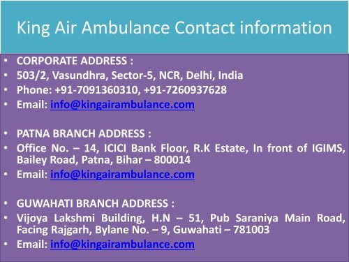 King  Air Ambulance Services in Kolkata and Patna