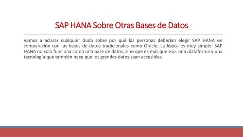 SAP HANA Sobre Otras Bases de Datos