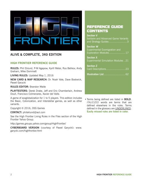 REFERENCE GUIDE CONTENTS
