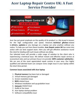 Acer Laptop Repair Centre UK A Fast Service Provider