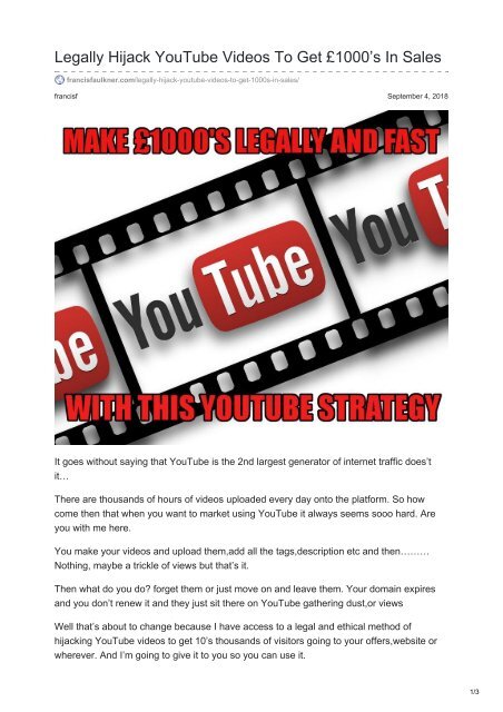 Legally Hijack YouTube Videos To Get £1000’s In Sales