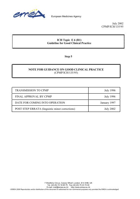 E6 (R1) Guideline for Good Clinical Practice - Ethik Kommission