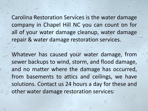 Emergency Water Damage Repair in Chapel Hill NC