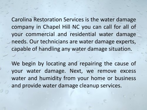 Emergency Water Damage Repair in Chapel Hill NC