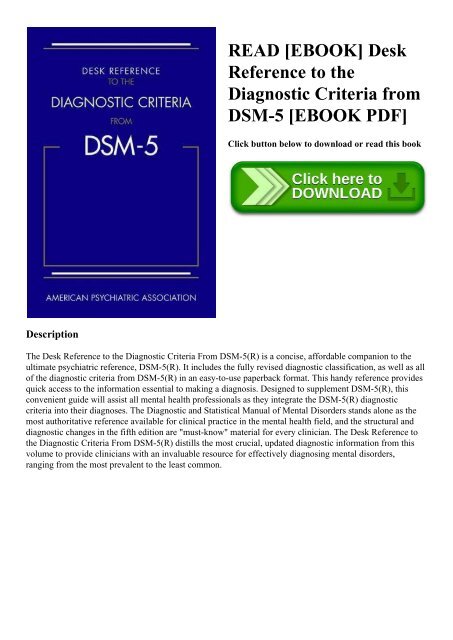 Read Ebook Desk Reference To The Diagnostic Criteria From Dsm 5