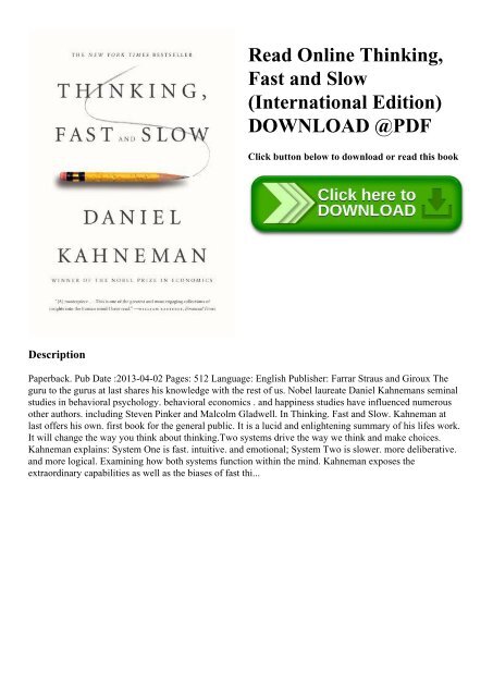 Read Online Thinking  Fast and Slow (International Edition) DOWNLOAD @PDF