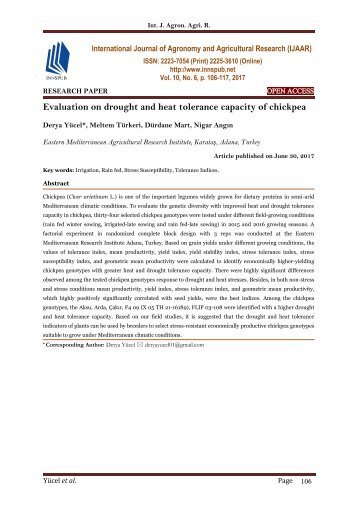 Evaluation on drought and heat tolerance capacity of chickpea