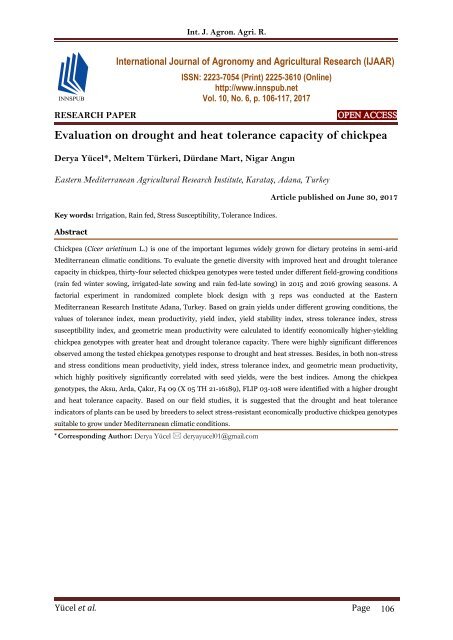 Evaluation on drought and heat tolerance capacity of chickpea