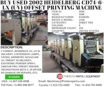 Buy Used 2002 Heidelberg CD74-6-LX (UV) Offset Printing Machine