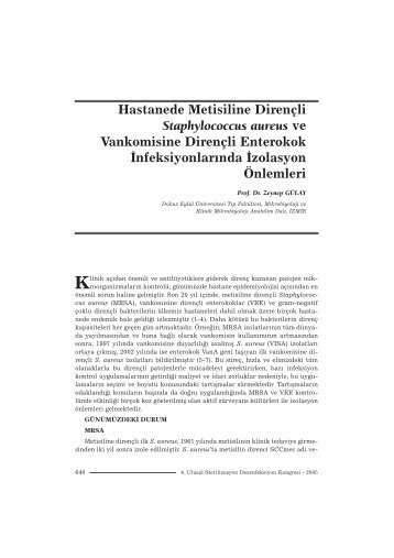 Hastanede Metisiline Dirençli Staphylococcus aureus ve ...