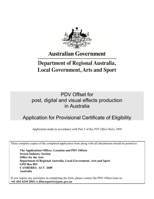 PDV Offset provisional application form - Office for the Arts