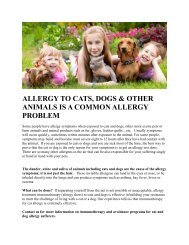 ALLERGY TO CATS, DOGS & OTHER ANIMALS IS A COMMON ALLERGY PROBLEM