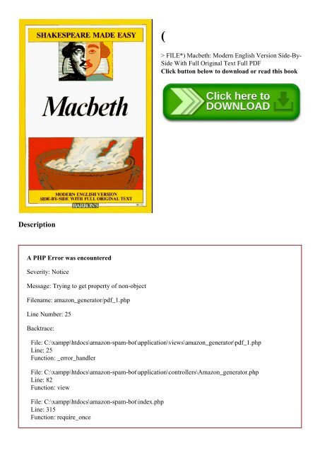 P.D.F. FILE) Macbeth Modern English Version Side-By-Side With Full Original  Text Full PDF