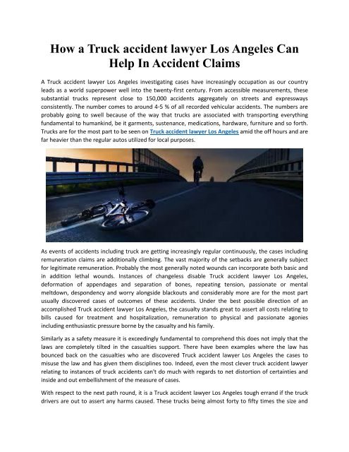 How a Truck accident lawyer Los Angeles Can Help In Accident Claims