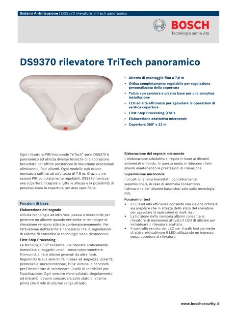DS9370 rilevatore TriTech panoramico - Bosch Security Systems